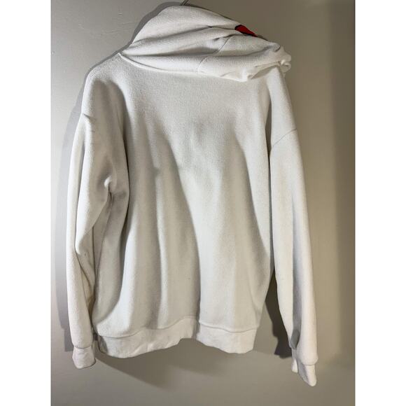 Y2K White Fleece Pullover Hoodie | Gothic Script & Angry Star Appliqué (Size M) - Picture 12 of 12